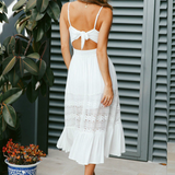 Zjkrl 2023 Summer New Women's Dress Sexy Backless Holiday Midi Dress Strapless Femme White Dress Boho Vacation Mujer Vestidos Chic