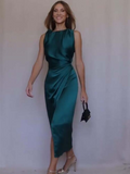 Zjkrl Women Sexy Side Split Back Hollow Out Slim Dress Sleeveless O neck Solid Elegant Casual Party Dress Summer Fashion Dress