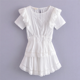 Zjkrl Summer Short Sleeve Vocation Women White Mini Dress Holiday Lace Ruffled Dress Pink