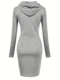 Zjkrl  -  Womens Casual Chic Hooded Dress with Kangaroo Pocket - Adjustable Drawstring - Cozy Long Sleeves - Solid Color - Perfect for Everyday Wear