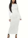 Drawstring Hooded Dress, Casual Long Sleeve Bodycon Maxi Dress, Women's Clothing