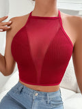 Sexy Seamless Halter Neck Mesh Ribbed Cami Vest Top - Ultra Breathable, Stretchy, and Comfortable - Perfect for Women's Lingerie, Underwear, and Loungewear