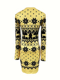 Elegant Christmas Deer Bodycon Dress - Cozy, Durable & Chic for Holiday Seasons, Ideal for Spring/Fall Celebrations