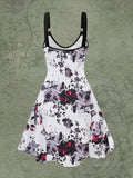 Vintage Chic Floral Print Maxi Dress - Relaxed Fit, Ring Linked V Neck, Adjustable Straps, Casual Women's Clothing for Daily Wear - Perfect for Spring and Summer
