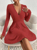Elegant & Timeless V-Neck Rib-Knit Midi Dress - Cozy, Stretchable & All-Season, Perfect for Every Occasion