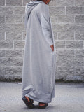 Plus Size Solid Long Sleeve Hooded Maxi Dress with Side Slit Pockets for Fall & Winter, Casual Women's Clothing