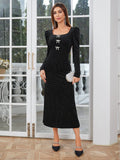 Women's Dresses Sexy Velvet Long Sleeve Bodycon Elegant Square Neck Mini Party Dresses