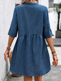 Zjkrl  -  Ladies casual simple solid color V-neck dress