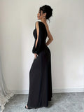 Chic One-Shoulder Knit Dress - Long Sleeve, Solid Color, Flattering Fit, Spandex Blend for Comfort, Elegant Hollow Detail, Suitable for All Seasons and Occasions