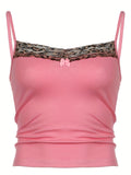 Chic Leopard Print Cami Top with Y2K Lace Backless Design - Adjustable Spaghetti Straps, Bow Front Detail, Perfect for Summer Style - Womens Fashion Staple