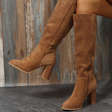 Womens Stylish Block Heeled Knee High Boots - Soft Padded Comfort, Warm Winter Lining, Secure Side Zip - Trendy Solid Colors for Fashion-Forward Ladies
