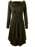 Zjkrl  -  Gothic Hooded Cosplay Dress, Long Sleeve Dress For Halloween, Party, Performance, Women's Clothing