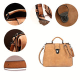 Vintage Doctor-Style Shoulder Bag for Women, Split Leather with Solid Color, Casual Handbag with Buckle Closure and Polycotton Lining - Ideal for Travel and Gifting, Crafted in Guangzhou