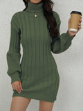 Cozy Ribbed Turtleneck Sweater Dress - Soft, Casual, Long Sleeve, Solid Color, Women's Comfortable Clothing for Daily Wear - Perfect for Fall and Winter Seasons
