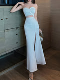 For Spring & Summer, Sexy Solid Color Cut Out Dress, Backless Slim Strapless with Split Hem, Women's Clothing