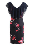 Vibrant Floral Print Ruffle Trim Bodycon Mini Dress - Scoop Neck, Short Sleeve, Casual Beach Summer Wear - Women's Fashion Clothing for Warm Weather