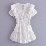 Zjkrl Summer Short Sleeve Vocation Women White Mini Dress Holiday Lace Ruffled Dress Pink