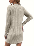 Women'S Solid Color Ribbed Dress, Polyester, Deep V-Neck, Knit Fabric, Fitted, Adult, Autumn/Winter Fashion, Casual Style