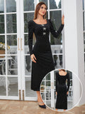 Women's Dresses Sexy Velvet Long Sleeve Bodycon Elegant Square Neck Mini Party Dresses