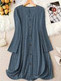 Stylish Plus Size V Neck Ribbed Dress - Plus Size Dresses for Fall & Winter - Long Sleeve, Button Front, Casual, Comfortable, and Flattering