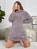 Comfortable All-Season Hooded Tunic Dress - Women's Casual Polyester, Warm and Machine-Washable, Stylish Solid Color for Easy Matching