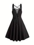 For Spring & Summer, Sleeveless Corset Flared Dress with Crisscross Strap, Punk Women's Clothing