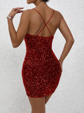 Sultry Sequins Backless V Neck Dress - Sexy Spaghetti Strap, Flowy Silhouette, Club-Ready, Homecoming Party Perfect, Women's Clothing for a Night Out