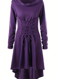 Zjkrl  -  Gothic Hooded Cosplay Dress, Long Sleeve Dress For Halloween, Party, Performance, Women's Clothing