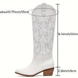 Western Cowboy Embroidery Women Knee High Boots Country Concert Disco Chunky Heel Pointed Toe Cowgirl Long Boots Vintage Retro Woman Shoes