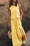 ZJKRL  -  Fashion Casual Solid Patchwork Slit O Neck Waist Skirt Dresses(8 Colors)