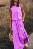 ZJKRL  -  Fashion Casual Solid Patchwork Slit O Neck Waist Skirt Dresses(8 Colors)