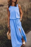 ZJKRL  -  Fashion Casual Solid Patchwork Slit O Neck Waist Skirt Dresses(8 Colors)