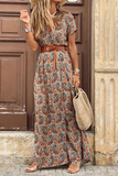 ZJKRL  -  Fashion Elegant Print Slit Without Belt V Neck A Line Dresses(7 Colors)
