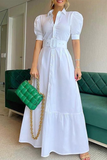 ZJKRL  -  Fashion Elegant Striped Solid Buckle With Belt Shirt Collar A Line Dresses