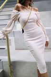 ZJKRL - Fashion Casual Solid Split Joint Off the Shoulder Pencil Skirt Dresses