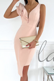 ZJKRL  -  Fashion Elegant Solid Patchwork Flounce V Neck Pencil Skirt Dresses(3 Colors)