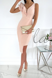 ZJKRL  -  Fashion Elegant Solid Patchwork Flounce V Neck Pencil Skirt Dresses(3 Colors)