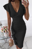 ZJKRL  -  Fashion Elegant Solid Flounce Fold V Neck Wrapped Skirt Dresses(9 colors)