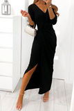 ZJKRL - Elegant Solid Slit Fold V Neck Evening Dress Dresses(4 Colors)