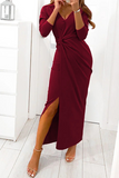 ZJKRL - Elegant Solid Slit Fold V Neck Evening Dress Dresses(4 Colors)