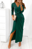 ZJKRL - Elegant Solid Slit Fold V Neck Evening Dress Dresses(4 Colors)