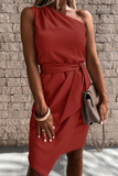 ZJKRL - Elegant Solid Strap Design One Shoulder Irregular Dress Dresses(5 Colors)