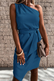 ZJKRL - Elegant Solid Strap Design One Shoulder Irregular Dress Dresses(5 Colors)