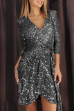 ZJKRL  -  Fashion Elegant Solid Frenulum Sequins V Neck Pencil Skirt Dresses(3 Colors)