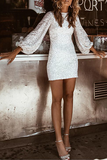 ZJKRL - Fashion Elegant Patchwork Sequins O Neck Pencil Skirt Dresses(3 Colors)