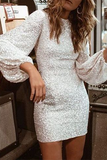 ZJKRL - Fashion Elegant Patchwork Sequins O Neck Pencil Skirt Dresses(3 Colors)
