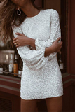 ZJKRL - Fashion Elegant Patchwork Sequins O Neck Pencil Skirt Dresses(3 Colors)