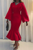 ZJKRL - Elegant Solid Patchwork V Neck Evening Dress Dresses(4 Colors))