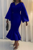 ZJKRL - Elegant Solid Patchwork V Neck Evening Dress Dresses(4 Colors))