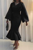 ZJKRL - Elegant Solid Patchwork V Neck Evening Dress Dresses(4 Colors))